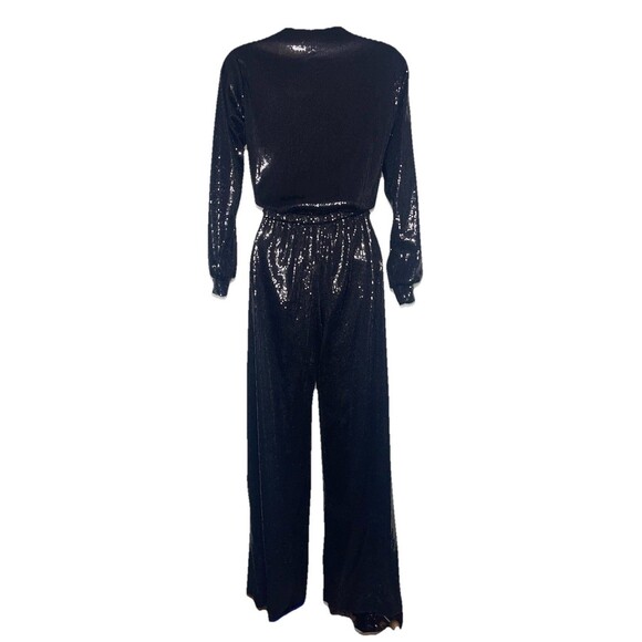 Ripley Rader Black Sequin Jumpsuit Women’s XS Faux Wrap Elegant - Picture 9 of 10